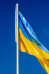 Ukraine's flag with blue sky in the background