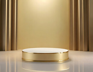 Luxurious White and Gold Platform: Minimalistic 3D Stage for Elegant Product Displays