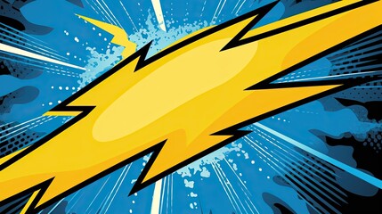 A blue and yellow comic background with a lightning bolt