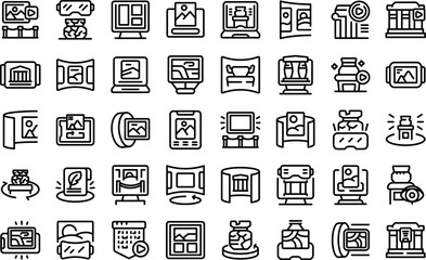 Virtual Museum icons set outline vector. Science technology. Family education art