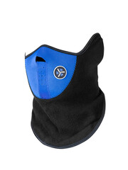 Black  and blue balaclava face mask on a white isolated background, close-up