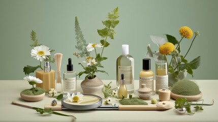 Obraz na płótnie Canvas Beauty Ritual. Eco-cosmetics, signifying a clean and mindful beauty ritual. AI generate