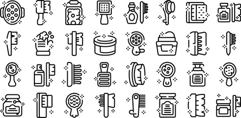 Body brush icons set outline vector. Massage body. Dry health beauty