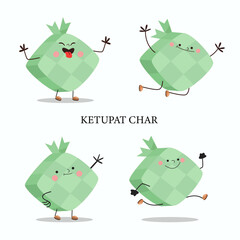Ketupat character set with various expressions illustration