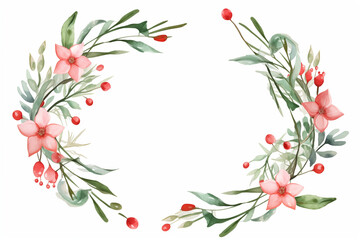 Handmade diy holly wreath clip art, in the style of delicate watercolor, angular composition, freehand painting, ethereal foliage, instax, shaped canvas