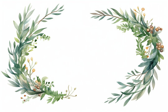 Handmade diy holly wreath clip art, in the style of delicate watercolor, angular composition, freehand painting, ethereal foliage, instax, shaped canvas