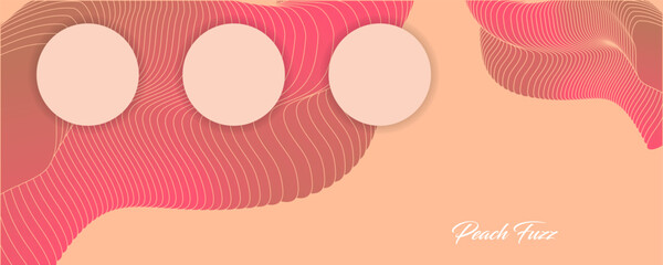 Abstract background on Peach Fuzz color futuristic elements banner geometric blue gradient. New trending color solutions 2024 Peach beige nude shades