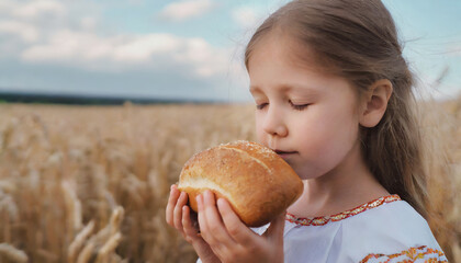 Portrait of girl smelling fresh crispy bread