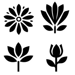 Flower Icon vector silhouette, black color flower flat illustration