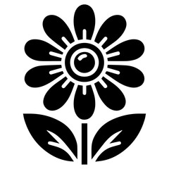 Flower Icon vector silhouette, black color flower flat illustration