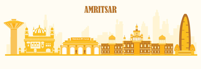 Vector illustration Amritsar Skyline panorama editable template 