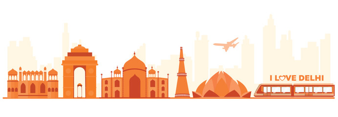 Vector illustration Delhi Skyline panorama editable template 