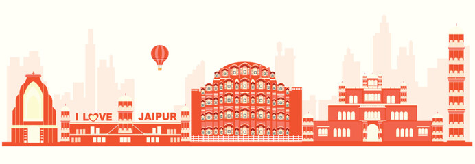 Vector illustration Jaipur Skyline panorama editable template 