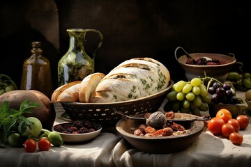 Festive Easter Table with Dolma, Easter Eggs, and Freshly Baked Bread
