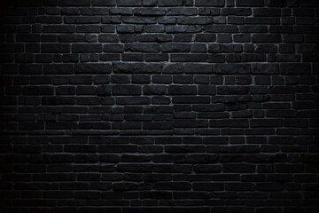 Fototapeta na wymiar black brick wall in a dark room, with a single spotlight shining on it. The spotlight creates dramatic shadows and highlights on the rough texture of the bricks.