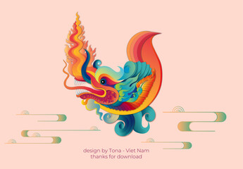 illustration of dragon. vietnamese dragon 2024,  - obrazy, fototapety, plakaty