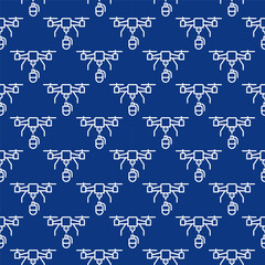 Drone with Grenade vector Military Quadcopter concept line blue seamless pattern