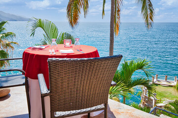 Puerto Vallarta, romantic upscale restaurant overlooking scenic ocean landscapes near Bay of...