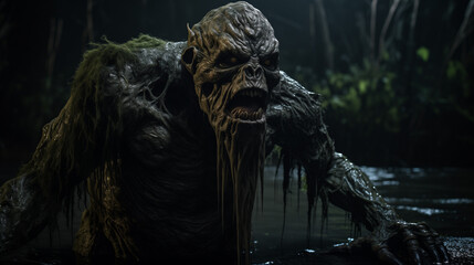 Fictional mythical evil troll creature in a swamp