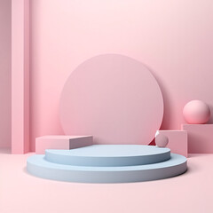 3d rendering sky blue pastel background with geometric podium