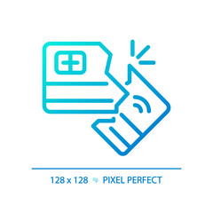 2D pixel perfect gradient credit crunch icon, isolated vector, thin line blue illustration representing economic crisis.