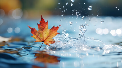 Autumn Maple Leaf Splashing in Water