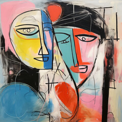 Faces of a couple, abstract painting