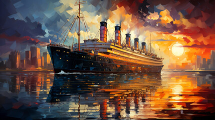 Large ship painted from the 1920s painting - obrazy, fototapety, plakaty