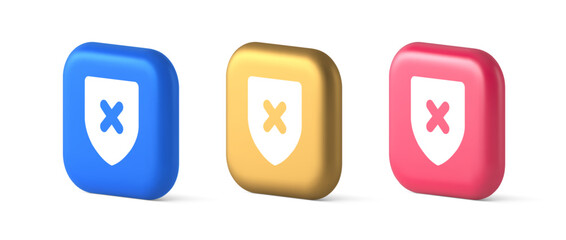Decline shield button cross mark wrong unsend defense virtual guard 3d realistic icon