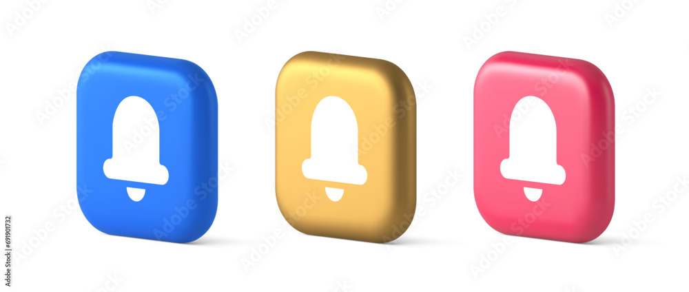 Poster handbell ring sound notification button incoming message call notification 3d realistic icon