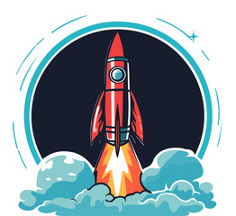 Rocket launch vector art illustration