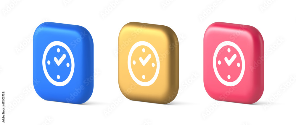 Poster watch time control button alarm clock deadline checking web app design 3d realistic icon