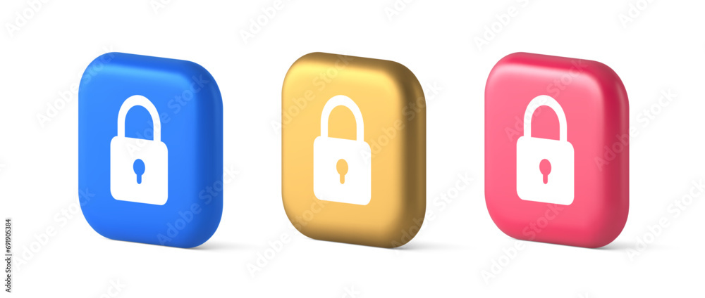 Poster padlock locking web access button password security protection safe encryption 3d icon