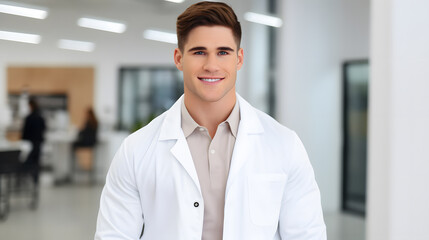 Smiling Doctor in Modern Clinic