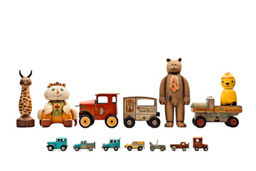 collection of vintage toys isolated on white background. Generative AI.