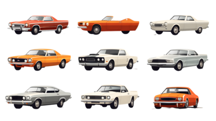 collection Set of different styles of retro vantage and modern isolated on white background. Generative AI.