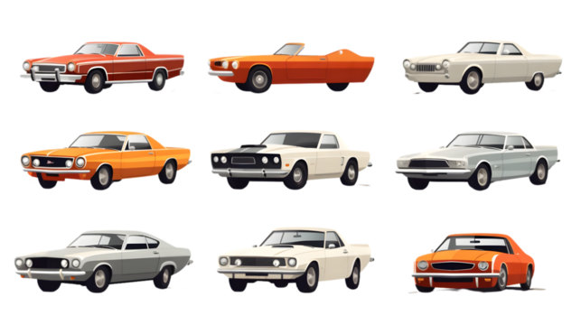collection Set of different styles of retro vantage and modern isolated on white background. Generative AI.