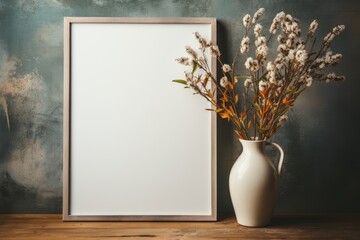 Mockup blank poster on wall simple interior