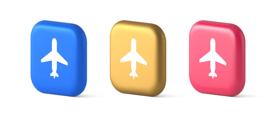 Airplane online check in button digital service passenger registration 3d realistic icon