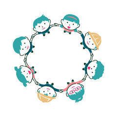 Vector illustration of children holding hands and looking up at the sky