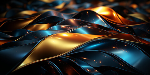 Wellenmotiv in gold mit schwarzen Farben als Hintergrundmotiv für Webdesign im Querformat für Banner, ai generativ
