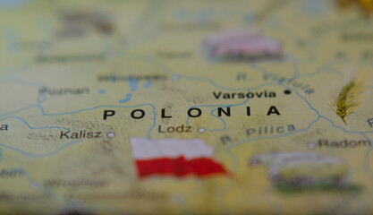 map of poland flat close up with flag