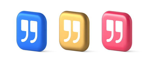Quotes mark button chat comment cyberspace conversation dialogue 3d realistic icon