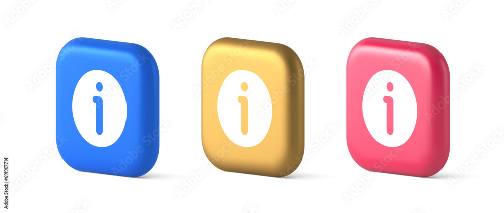 Poster info button information character faq question answer help support web app 3d realistic icon