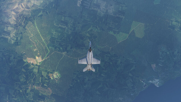 FA-18 Super Hornet fighter jet plane flying over the sky