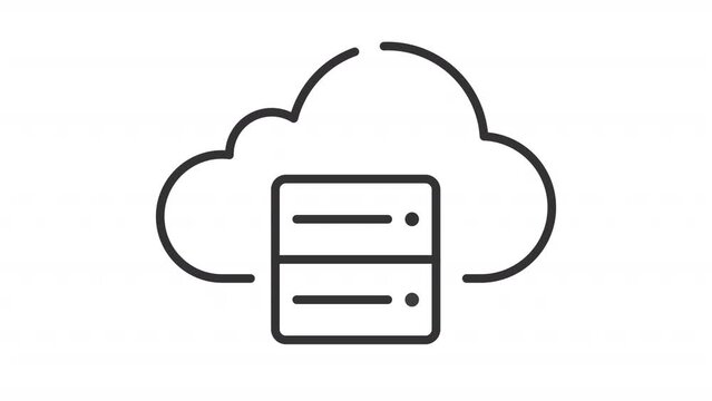 2D black creative thin line animation of cloud server icon, HD video with transparent background, seamless loop 4K video representing cloud computing.