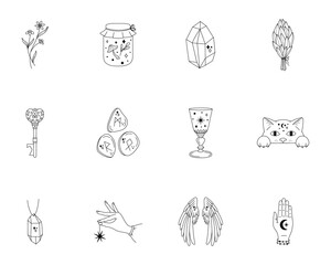 Magic line vector icon set, Witchcraft Illustrations, Editable stroke, Celestial icons, Outline icons