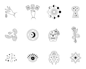 Magic line vector icon set, Witchcraft Illustrations, Editable stroke, Celestial icons, Outline icons