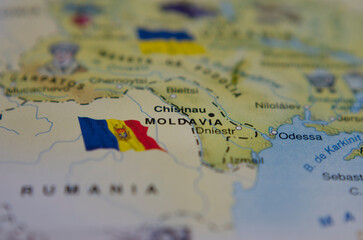 map of moldova with its flag next to it