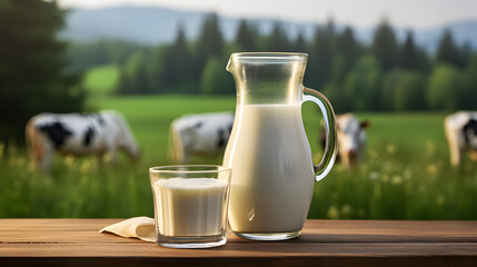 jug of milk on a wooden table